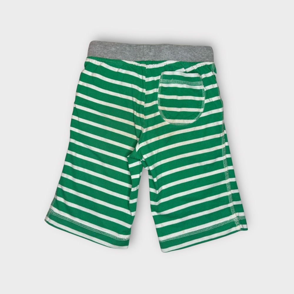 Mini Boden Green & White Striped Knit Shorts with Gray Waistband - Picture 3 of 3